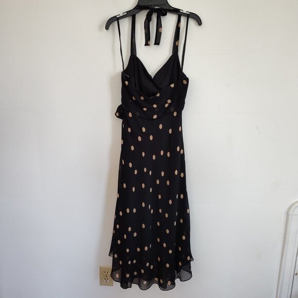 Ladies SZ 2 Nine West Silk Black Polka Dot Babydoll Halter Dress - Picture 2 of 3